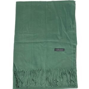 Cashmere Scarf Women Men Dark Forest Green With Fringe 38 Inches Long NEW